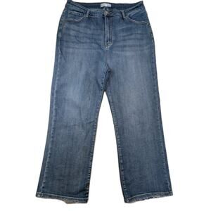 Risen Cropped Straight Jeans High Rise Blue Stretch Denim Size 2XL